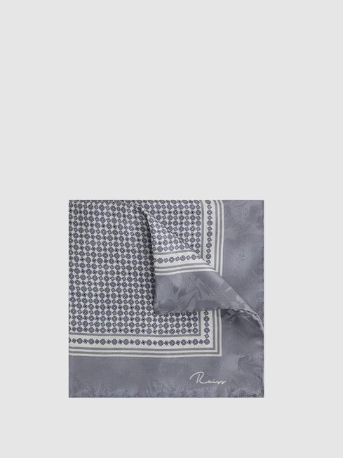 Reiss Steel Grey Montecristo Silk Printed Pocket Square