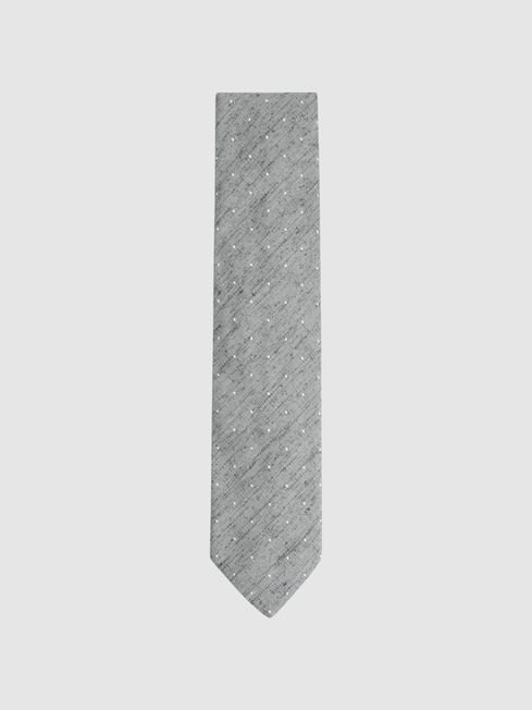 Reiss Soft Grey Levanzo Silk Textured Polka Dot Tie