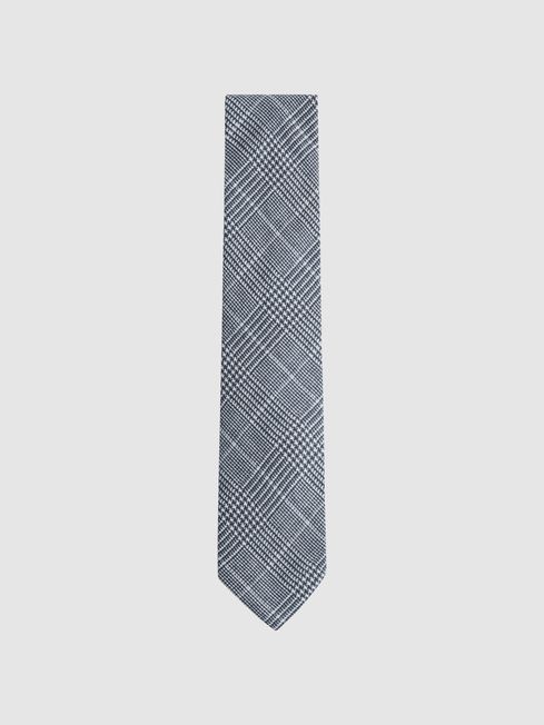 Reiss Airforce Blue Tino Silk Prince of Wales Check Tie