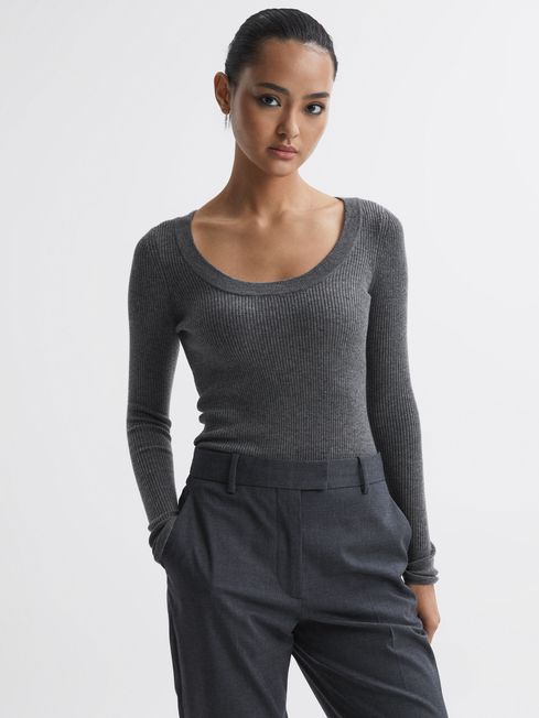 Reiss Grey Marl Sian Knitted Fitted Top