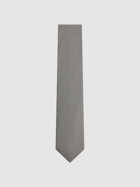 Reiss Steel Grey Sicily Silk Blend Geometric Tie
