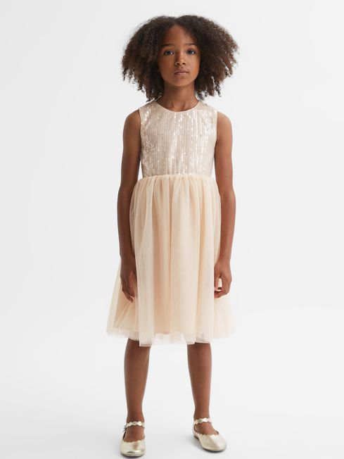 Reiss Pink Maxine Junior Sequin Tulle Dress