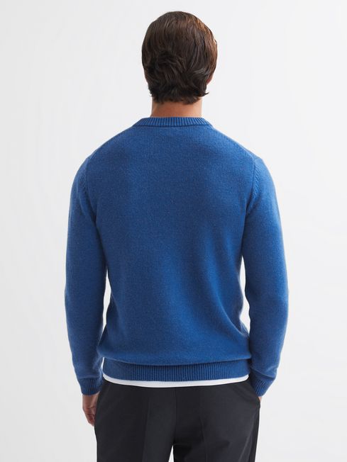 Wool Blend Chunky Crew Neck Jumper in Bright Blue