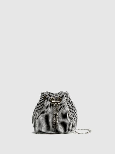 Reiss Silver Demi Crystal Mini Bucket Bag