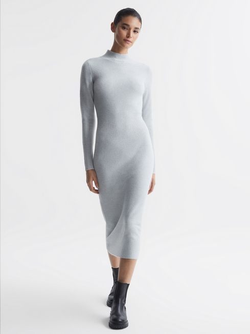 Reiss Grey Mara Knitted Bodycon Midi Dress
