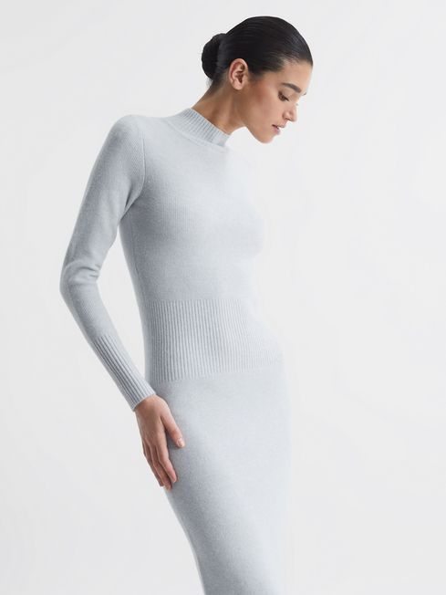 Knitted Bodycon Midi Dress in Grey