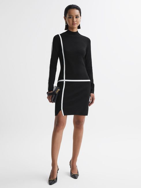 Reiss Black/Ivory Annie Knitted Bodycon Mini Dress