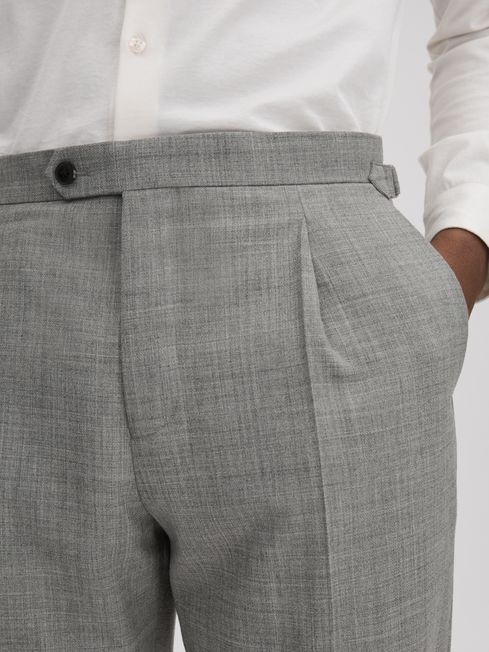 Slim Fit Wool Blend Trousers with Turn-Ups in Soft Grey