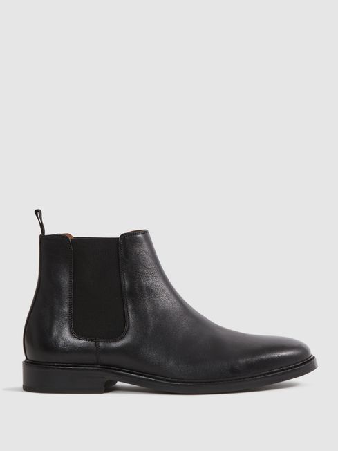 Reiss Black Renor Leather Chelsea Boots