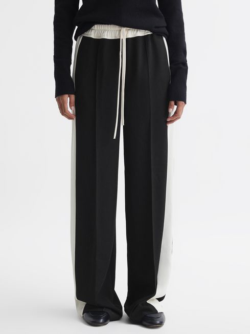 Reiss May Wide Wide Leg Contrast Stripe Drawstring Trousers | REISS USA