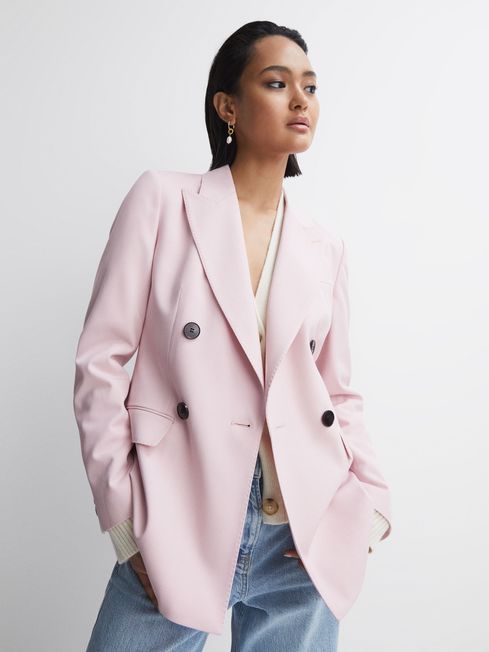 Reiss Pink Evelyn Tailored Wool Blend Double Breasted Blazer