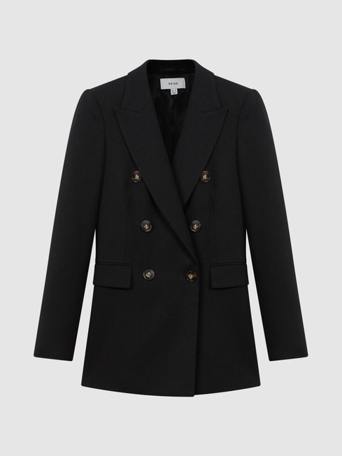 Black wool double breasted blazer outlet