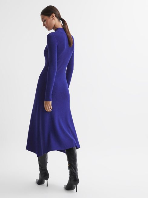 Reiss Blue Chrissy Knitted Bodycon Midi Dress