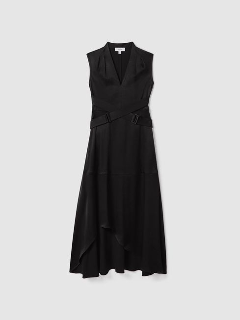 Reiss Raya Strappy Asymmetric Midi Dress | REISS Australia