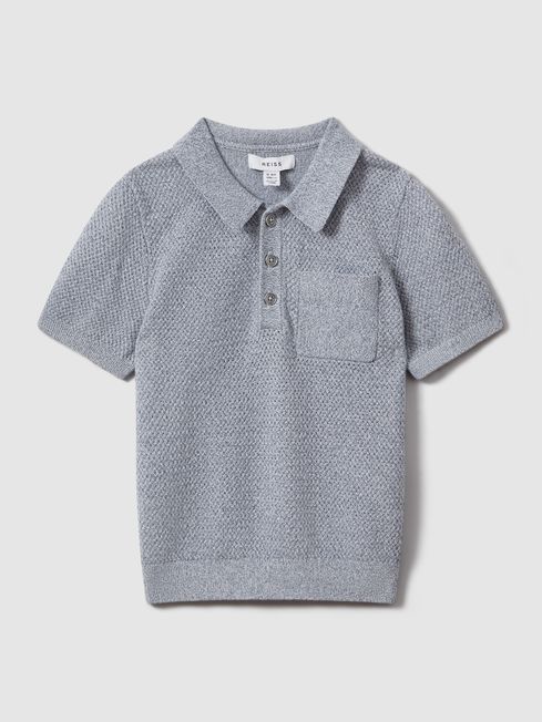 Reiss Blue Melange Demetri Teen Textured Cotton Polo Shirt