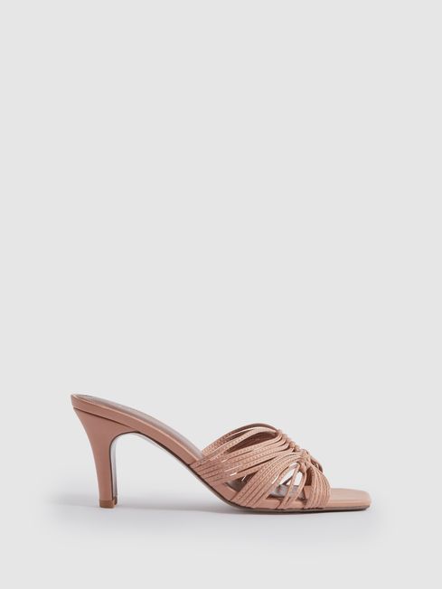 Reiss Blush Harriet Leather Knot Detail Mules