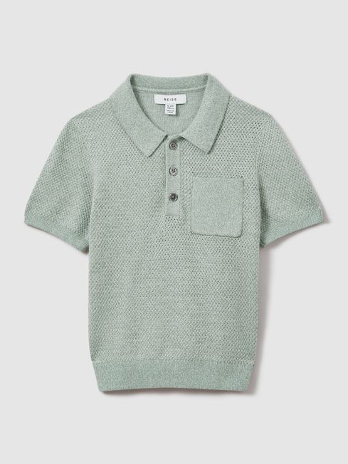 Reiss Sage Melange Demetri Textured Cotton Polo Shirt