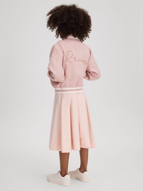 Reiss Pink Remi Junior Colourblock Varsity Bomber Jacket
