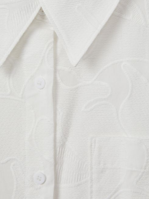 Reiss White Nia Cotton Embroidered Shirt