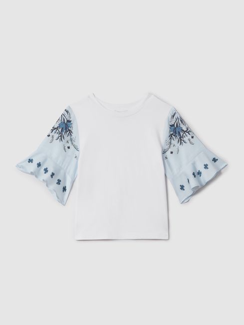 Reiss White Anastasia 4-9 yrs Flute Sleeve Crew Neck T-Shirt