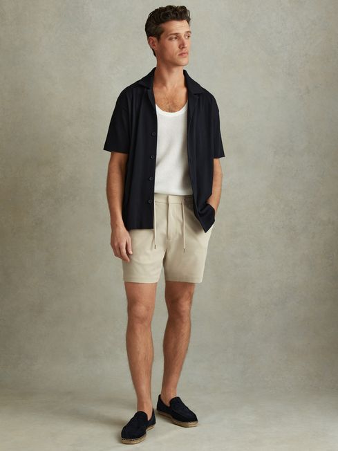 Textured Drawstring Shorts in Stone REISS Netherlands