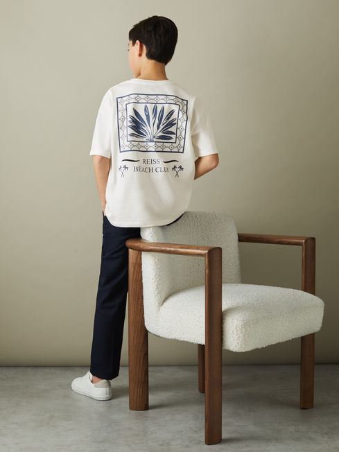 Reiss Ecru/Blue Sennen Junior Oversized Cotton Motif Shirt