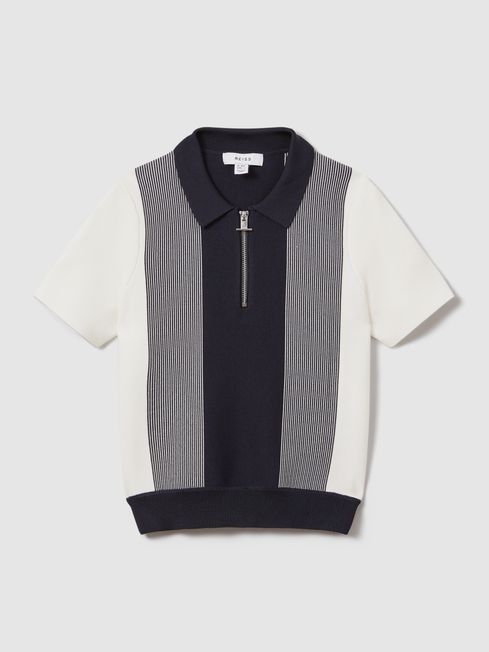Reiss Navy Milton Teen Half-Zip Striped Polo Shirt
