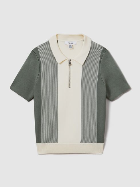 Reiss Sage Milton Teen Half-Zip Striped Polo Shirt