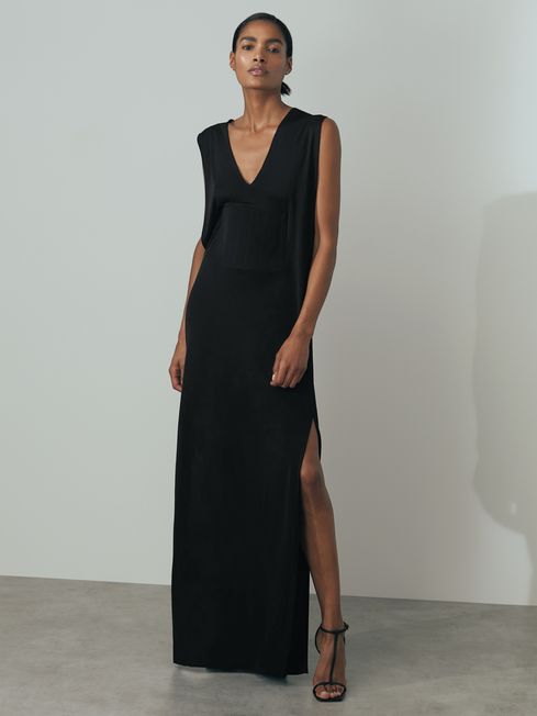 Lucia Black Corset Detail Jersey Maxi Dress