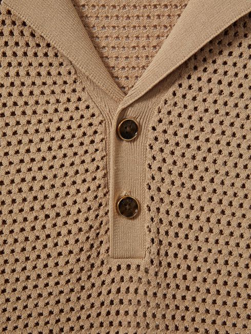 Reiss Stone Fargo Knitted Cuban Collar Polo Shirt