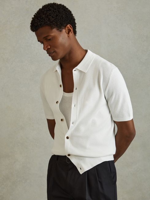 Reiss White Bravo Cotton Blend Textured Shirt