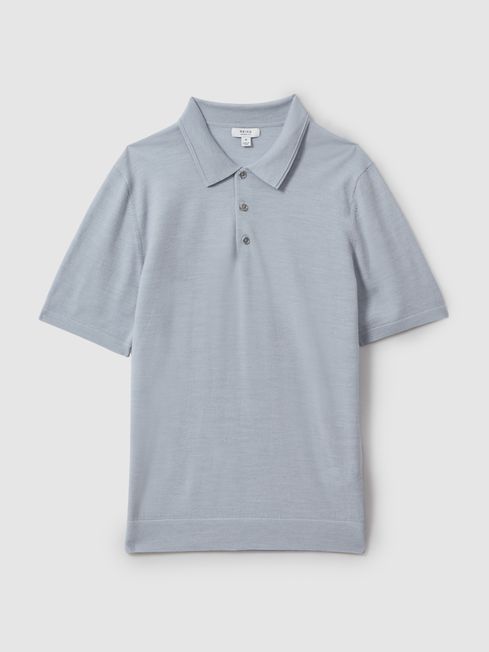 Reiss Soft Blue Melange Manor Merino Wool Polo Shirt