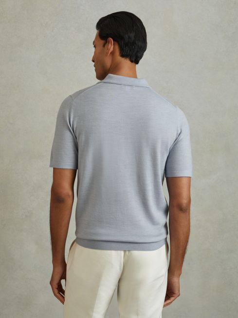 Reiss Soft Blue Melange Manor Merino Wool Polo Shirt