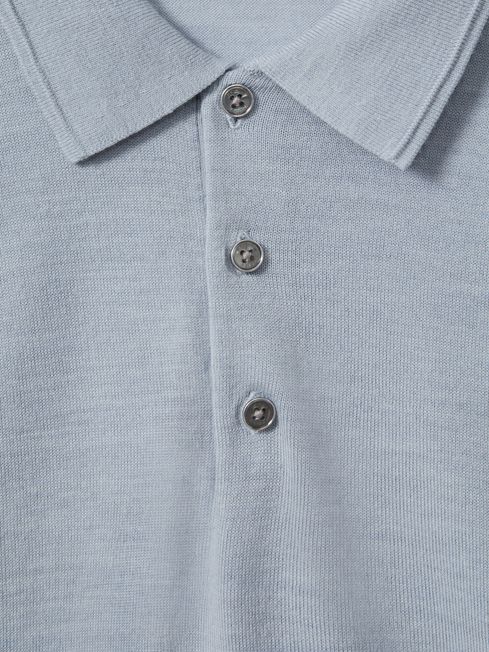 Reiss Soft Blue Melange Manor Merino Wool Polo Shirt