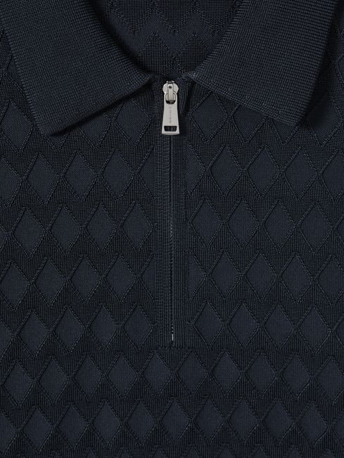 Reiss Navy Rizzo Half-Zip Knitted Polo Shirt