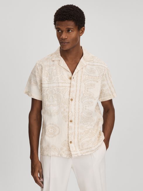 Les Deux Ramie-Cotton Cuban Collar Shirt