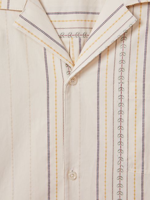 Les Deux Cotton Embroidered Cuban Collar Shirt