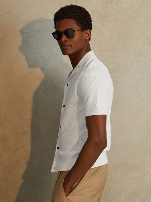 Reiss White Biarritz Cotton Cuban Collar Shirt