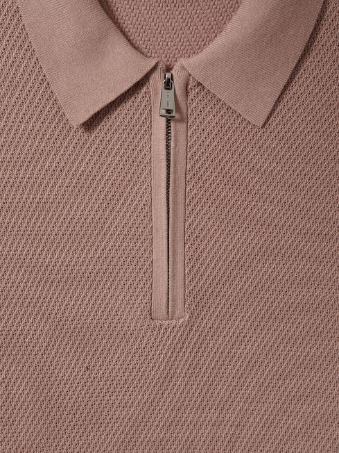 Textured Half-Zip Polo Shirt in Soft Pink