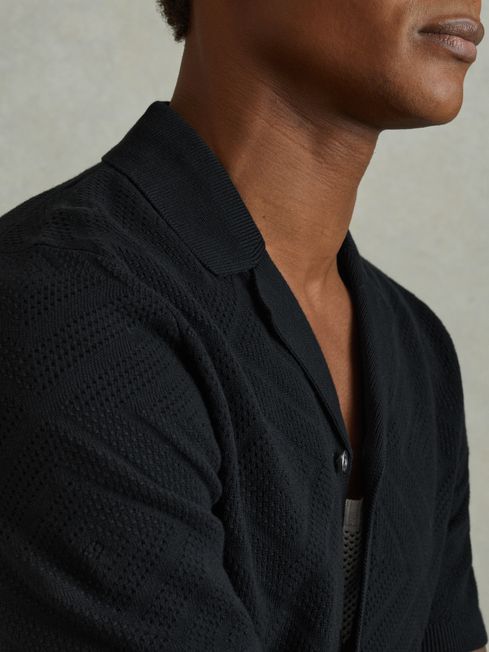 Reiss Navy Biarritz Cotton Cuban Collar Shirt