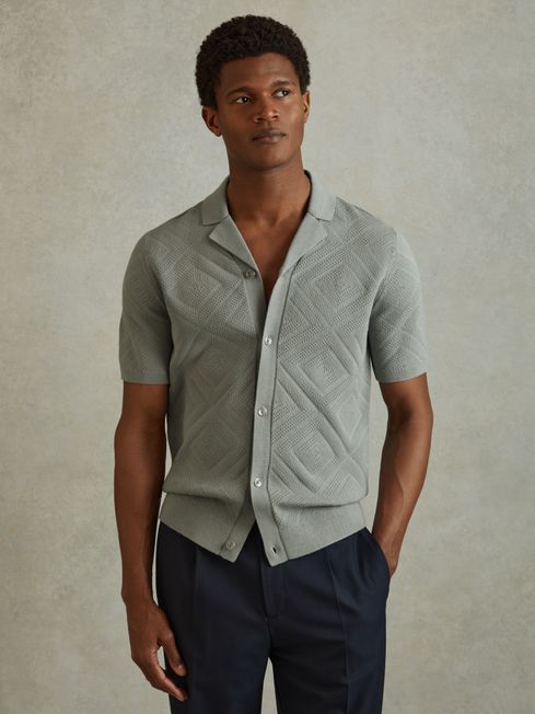 Reiss Soft Sage Biarritz Cotton Cuban Collar Shirt