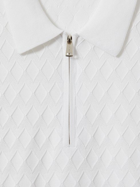 Reiss White Rizzo Half-Zip Knitted Polo Shirt