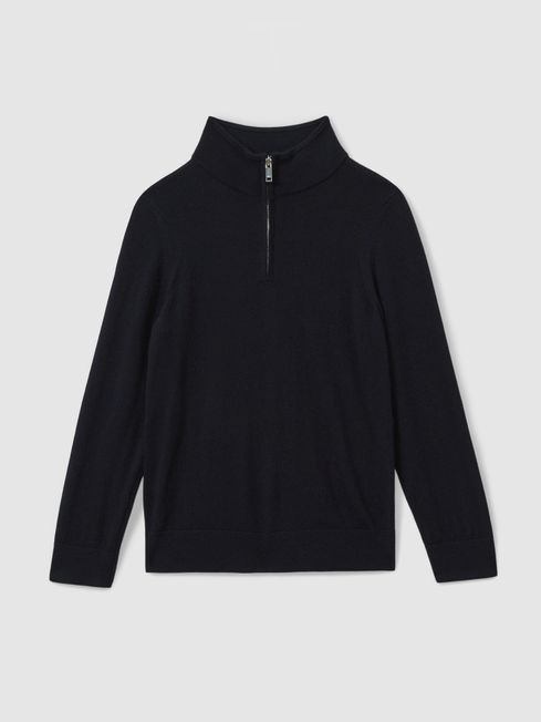 Reiss Navy Blackhall 3-9 yrs Merino Wool Half-Zip Funnel Neck Jumper