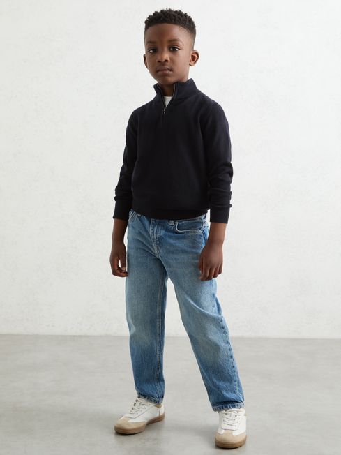 Reiss Navy Blackhall 3-9 yrs Merino Wool Half-Zip Funnel Neck Jumper