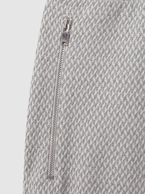 Cotton Blend Jacquard Drawstring Shorts in Light Grey