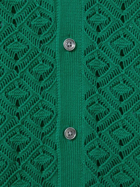 Reiss Bright Green Corsica Crochet Cuban Collar Shirt
