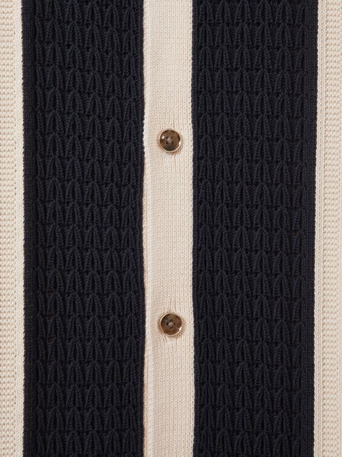 Reiss Navy/Stone Nicoli Crochet Striped Cuban Collar Shirt