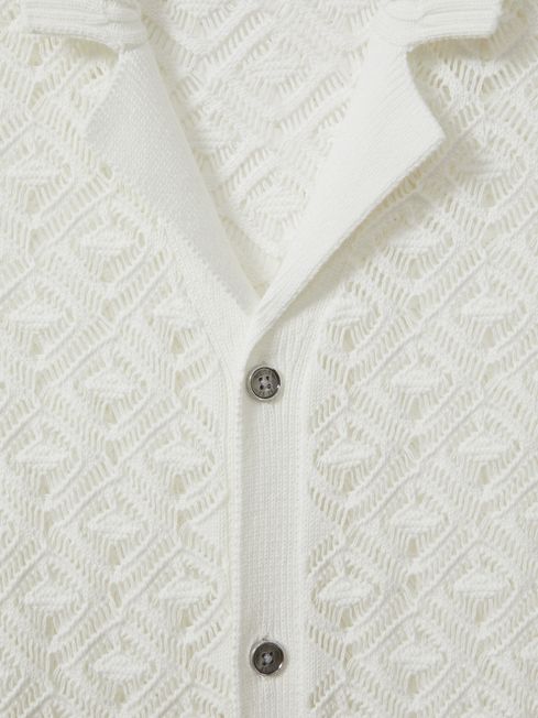 Reiss White Corsica Crochet Cuban Collar Shirt