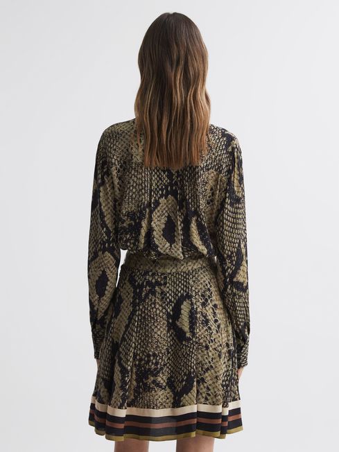 Reiss Brown Rory Snake Print Belted Mini Dress