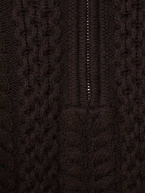 Reiss Chocolate Bantham Senior Slim Fit Knitted Half-Zip Jumper